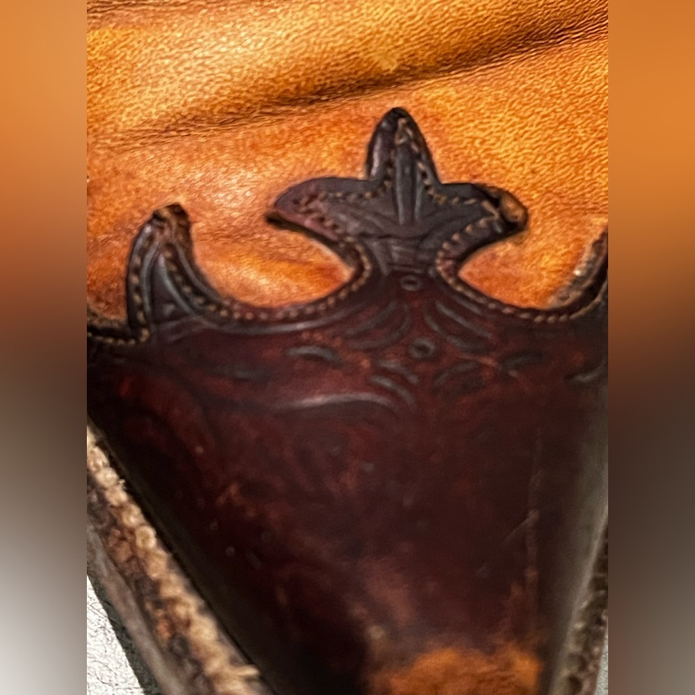 Tony Lama Two-Tone Tan and Dark Brown Western Heeled Cowboy Boots - Picture 4 of 14